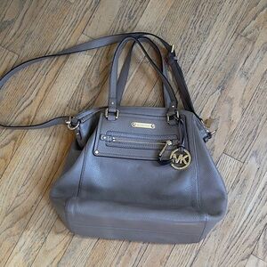 Michael Kors Gray Taupe Pebbled Leather Satchel with Logo Charm
